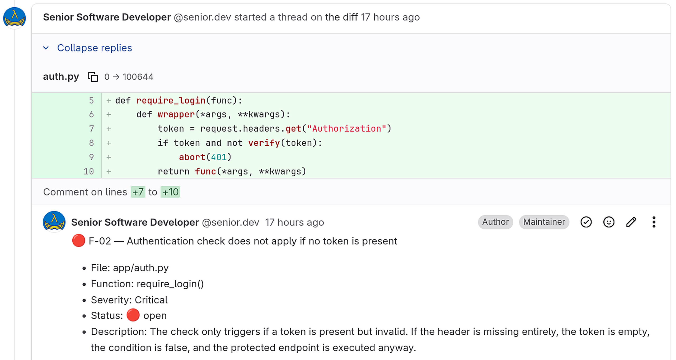 Code Review Beispiel für Authentifizierungsproblem